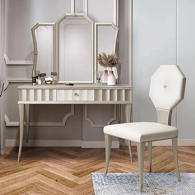 French Romantic Star City Solid Wood Furniture Meijia with Mirror Dresser Meiqi Light Luxury Makeup Table Simple Makeup Stool