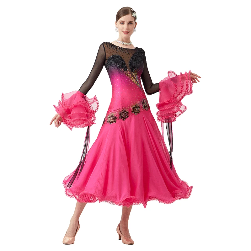 B-23164 New Women Modern Dance Rhinestone Color Diversity Dress Ballroom National Standard Waltz Competition Performance