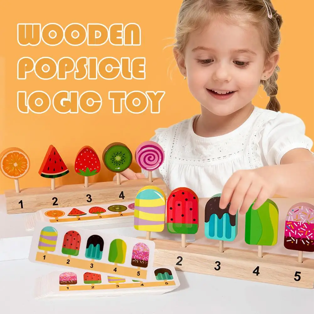 กระดานไม้จับคู่สีและรูปทรงสำหรับเด็ก พร้อมผลไม้ ลูกอม ไอศกรีม สำหรับฝึกการคิดเชิงตรรกะและเล่นบทบาทสมมติ