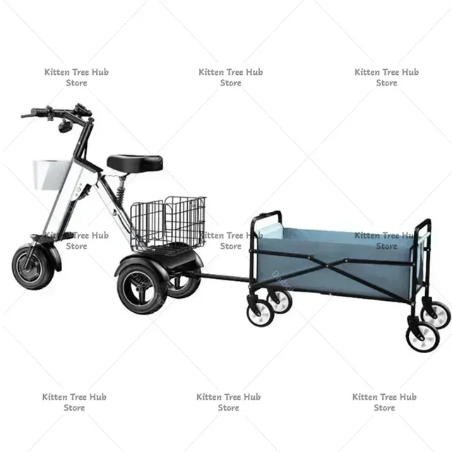 450W 36V Aluminum Alloy 3-Wheel Electric Scooter - 10 Inch Portable Folding Tricycle for Adults with Trailer/Basket