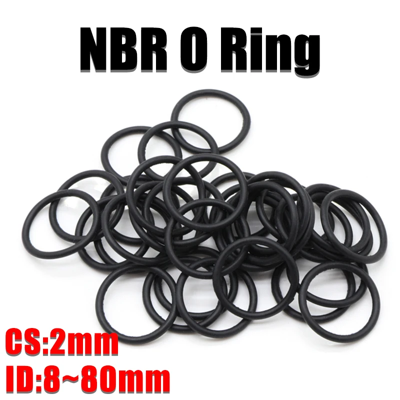 10/50pcs NBR O Ring Seal Gasket Thickness CS 2mm OD 8~80mm Nitrile Butadiene Rubber Spacer Oil Resistance Washer Round Shape