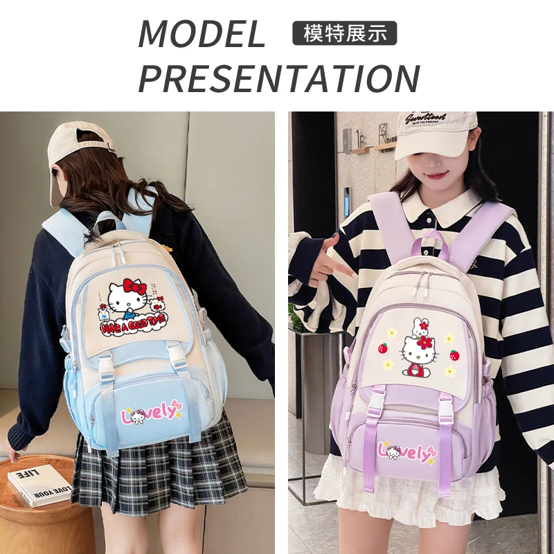 Hello Kitty Girls Backpack 2025 New Cartoon Cute School Bag Teenage Luxury Large Capacity Backpack Back to School Bag