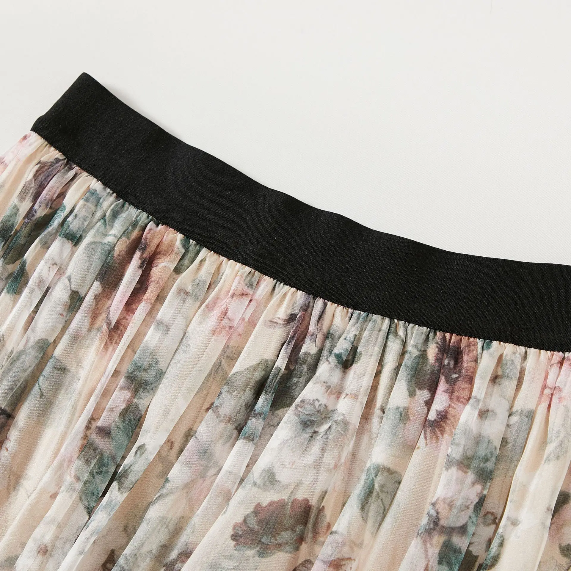 Women 100%Real Silk Elegant Skirts, Elastic Waist Floral Print, Beach Vacation Fairy Skirt, 2025 Summer New