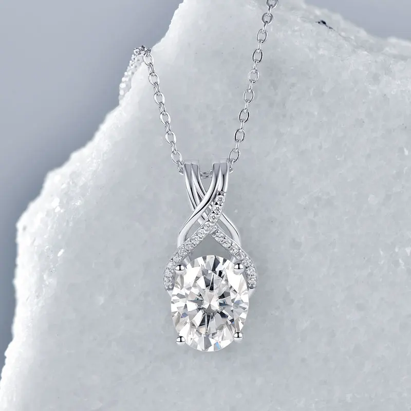 IOGOU Elegant Moissanite Diamond Criss Cross Pendant Necklace for Women Real 925 Sterling Silver Chain Necklace Fine Jewelry