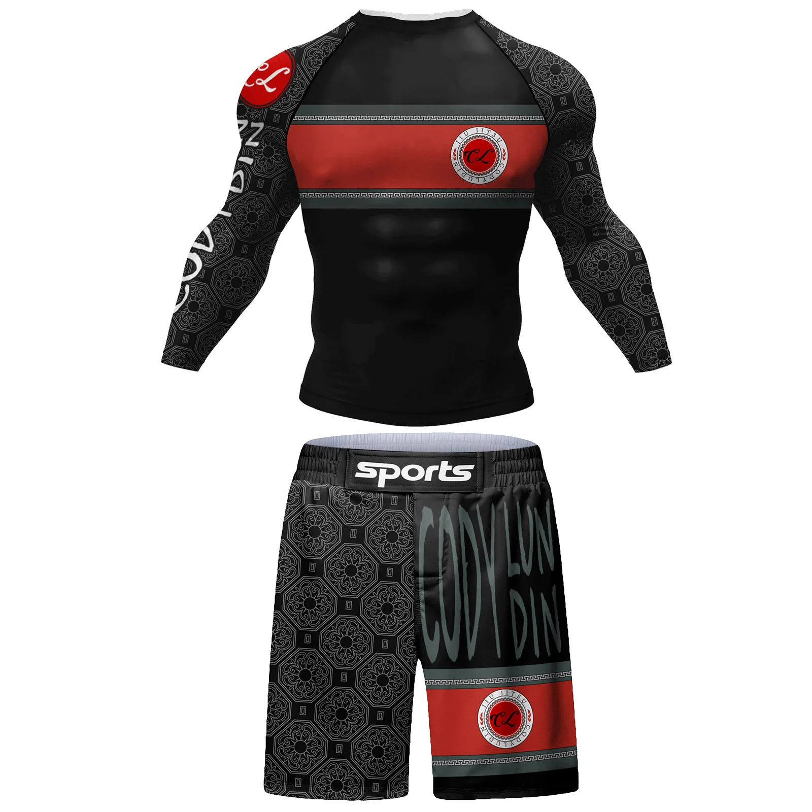 Hoge Kwaliteit Sportpakken Nieuwe Design Compressie Leggings Custom Lange Mouwen Shirt Gesublimeerd Bedrukt Rash Guard Sets Voor Heren