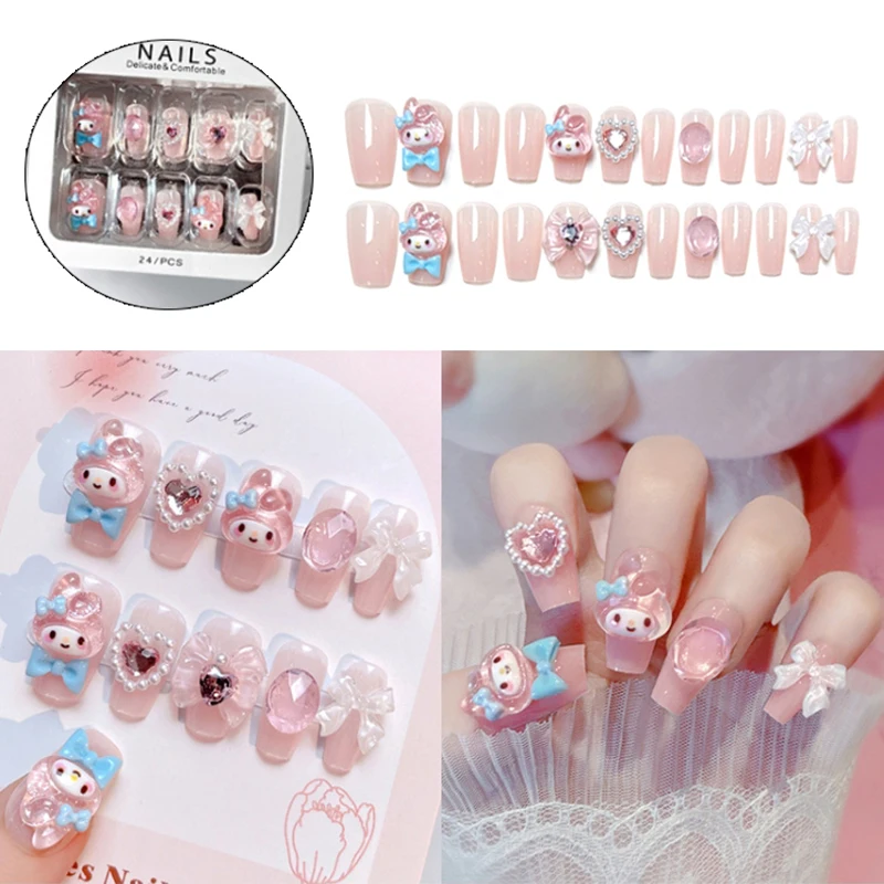 

Kawaii Miniso Cartoon Sanrio My Melody Fake Nails Cute Nail Patches Fashion Charm Good-looking Nail Sticker Women Holiday Gifts