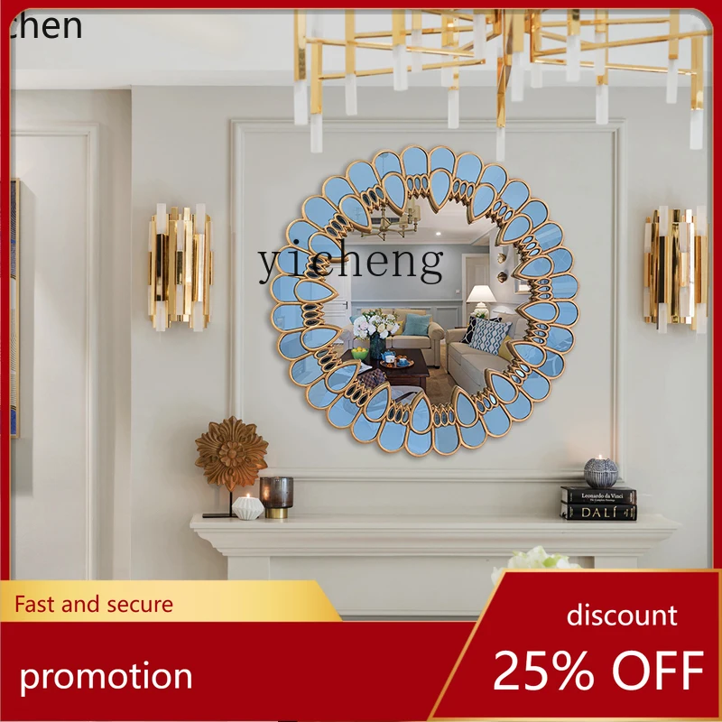

HXL decorative mirror round wall hanging porch wall decoration sofa background side hanging mirror