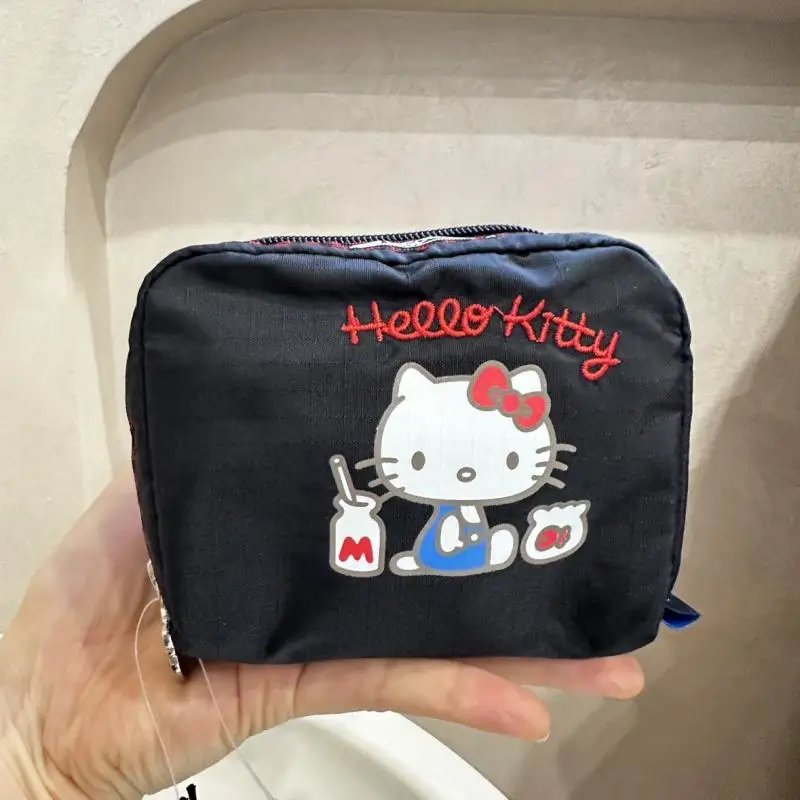 Sanrio Hello Kitty Y2K bolsa de almacenamiento bordada negra, bolsas de maquillaje grandes, medianas y pequeñas, bolsa de aseo portátil, bolsa de almacenamiento de ropa interior