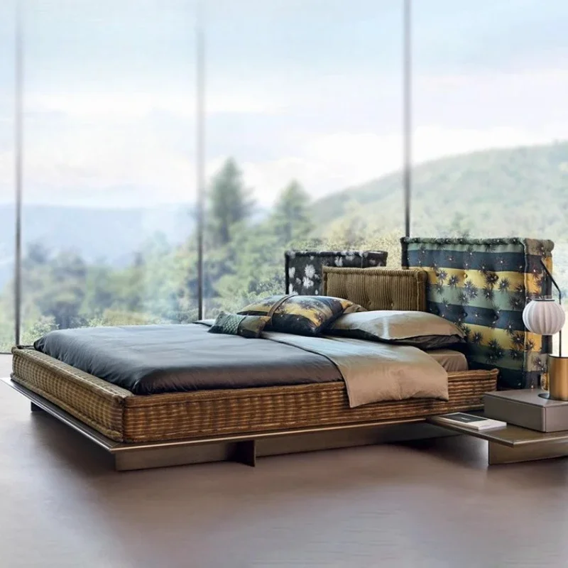 Minimal mahjong bed villa large bedroom Internet celebrity master bedroom fabric double bed household