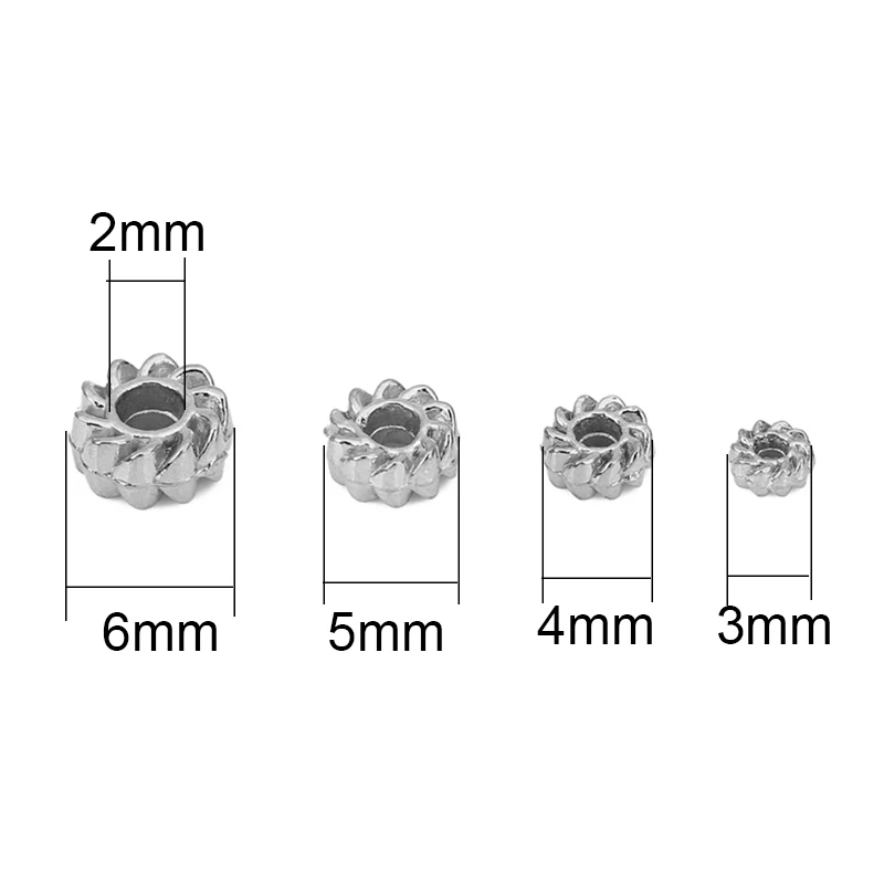 20pcs Stainless Steel Spacer Necklace Beads PVD Never Fade 3 4 5 6 mm Big Large Hole Bracelet Beads Diy Jewelry Making Supplies