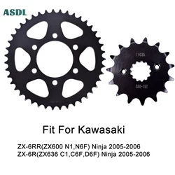 520 43T 15T Motorcycle Front Rear Steel Sprockets Kits for Kawasaki ZX-6R R ZX600 N1 N6F Ninja ZX-6R ZX636 C1 C6F D6F 2005-2006