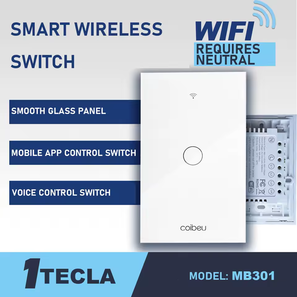 Interruptor de toque, Interruptor de luz 1/2/3/4, Controle de aplicativo, Interruptor Wi-Fi, Casa inteligente, Fácil instalação