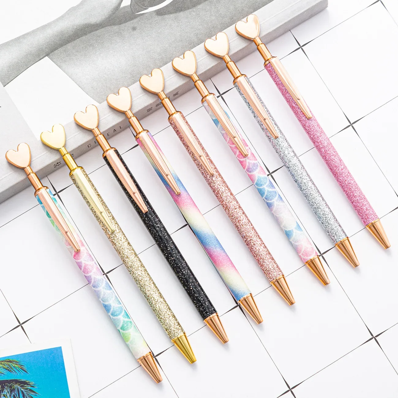

30PCS Creative Gift For Love Press Pen: Love Gold Powder Press Pen Ballpoint Pen