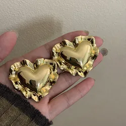 Vintage Large Metal Heart-shaped Earrings for Women European And American Personality Exaggerated Party Jewelry Accessories