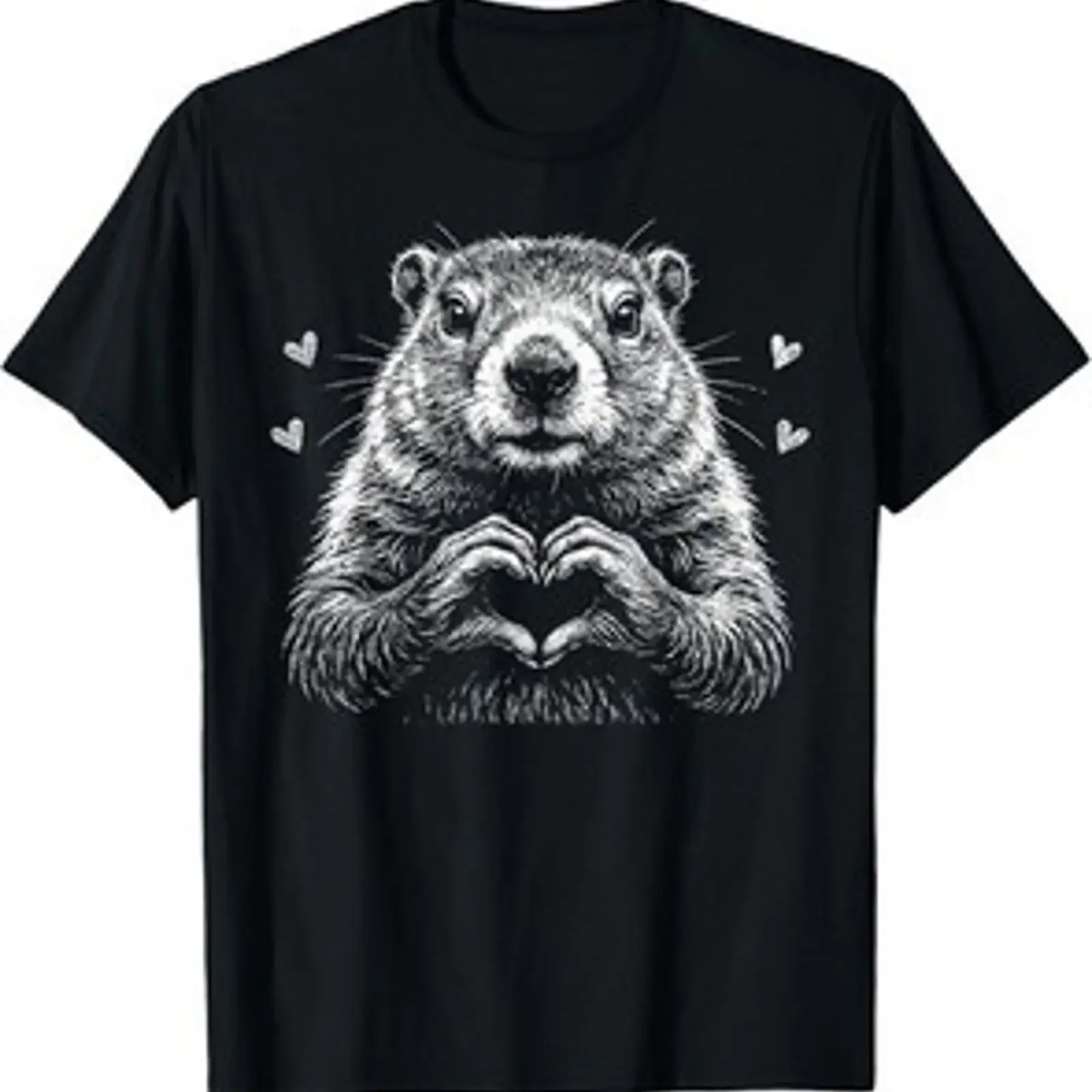 Camiseta unisex Groundhog Red Heart San Valentín amantes de los animales vintage Lavado estilo vintage Unisex Transpirable con gráfico