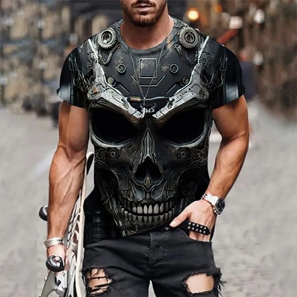 تي شيرت manches courtes col rond pour homme, estival et decontracté, imprimé en 3D, mode de rue en plein air, couleur unie