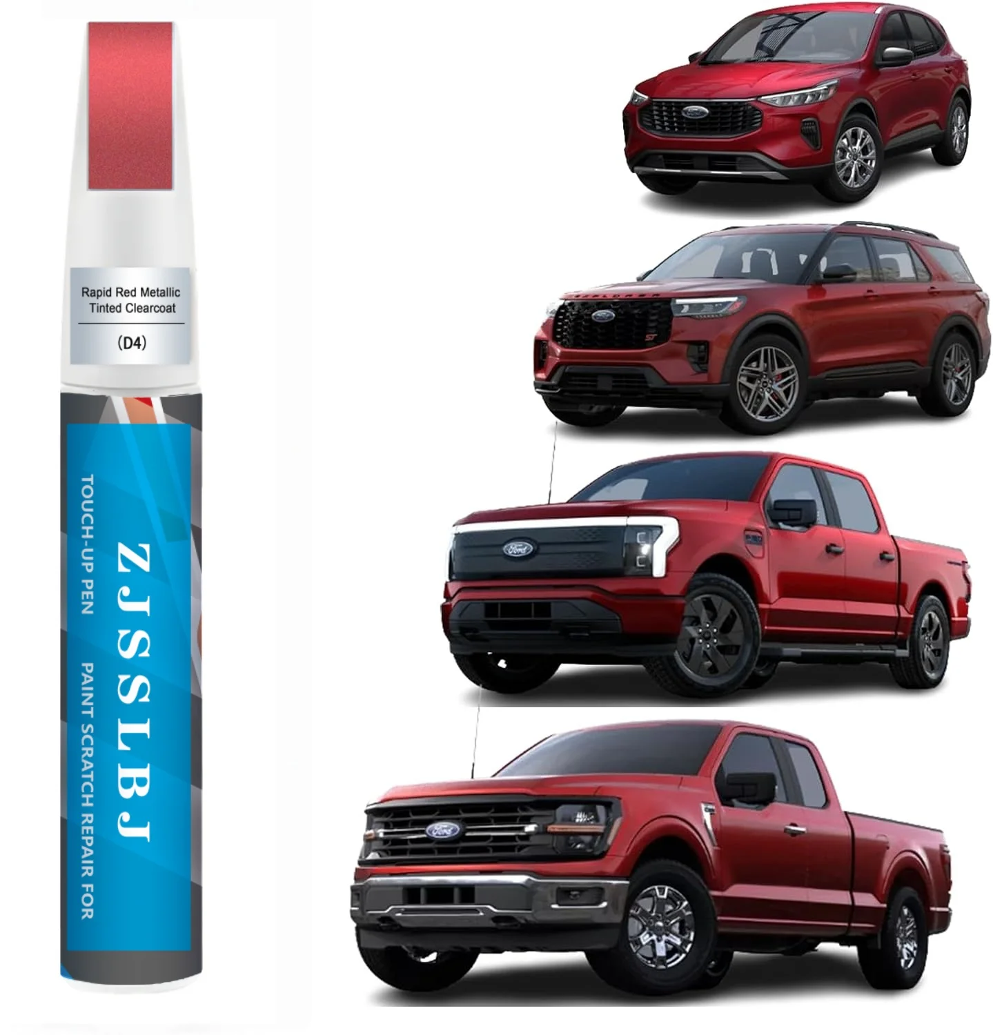 Car Touch Up Paint(Rapid Red Metallic Tinted Clearcoat(D4)) for Ford, Car Paint Scratch Repair Kit, Quick & Easy Solution to Rep
