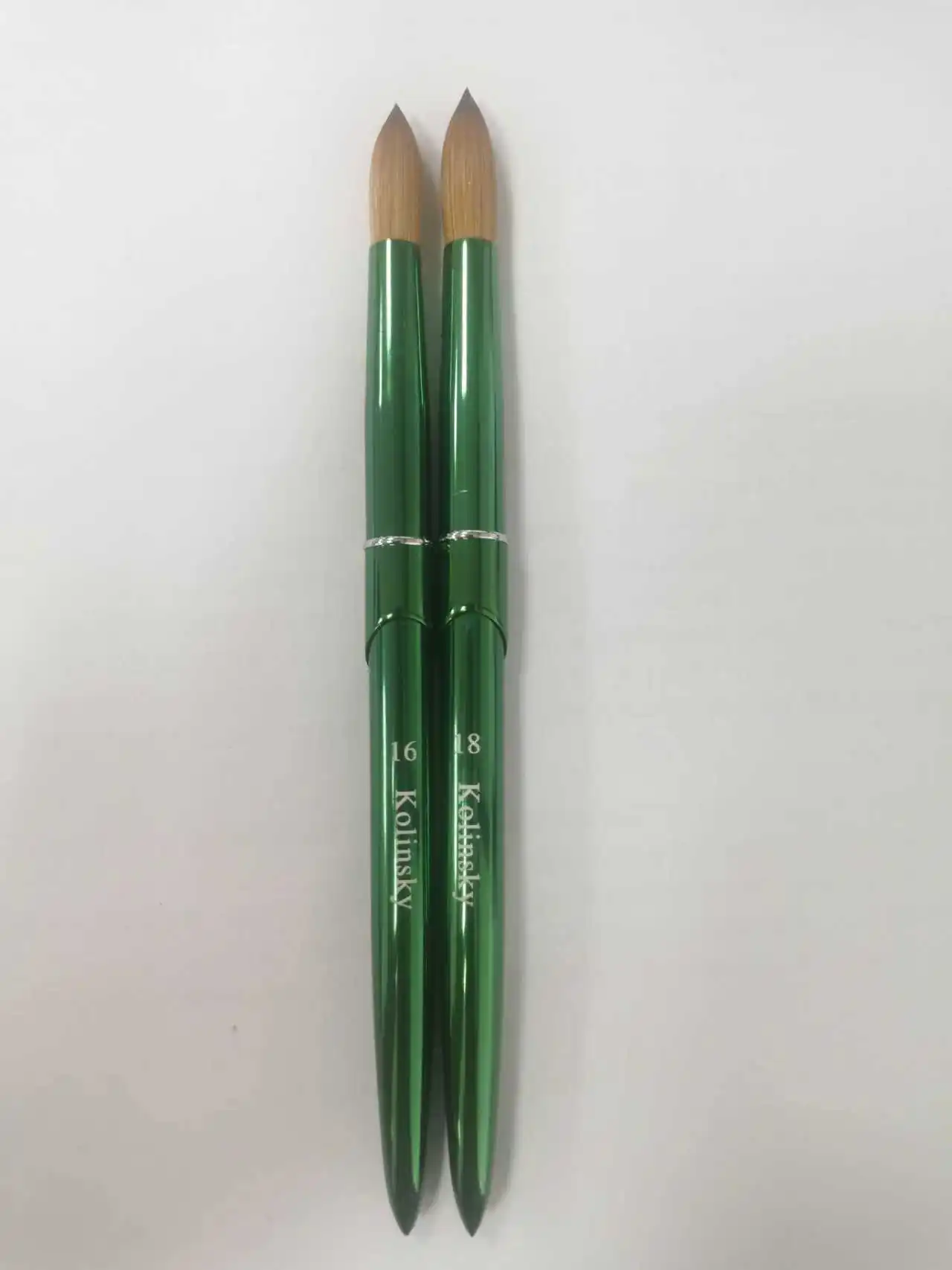 1Pcs Acrylic Nail Art Brush Kolinsky Drawing Sable Green Metal Handle Round Size 14#16#12 Manicure Salon Painting Tools