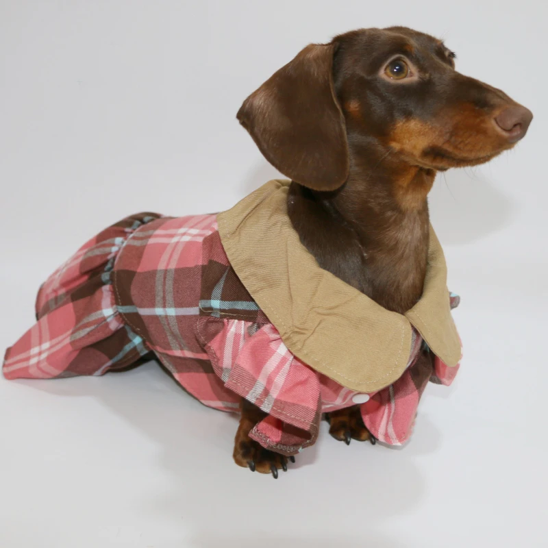 Plaid Round Collar Sausage Dress for Small Dogs Cute Dachshund Skirt Mascotas Costume Clothing roupa cachorro in Spring Summer