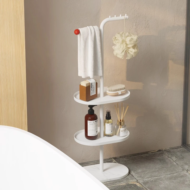

Simple Standing Bathroom Organizer Multi-Tier Towel Holder Space Saving Laundry Hamper Corner Shelf Multifunctional Storage Rack