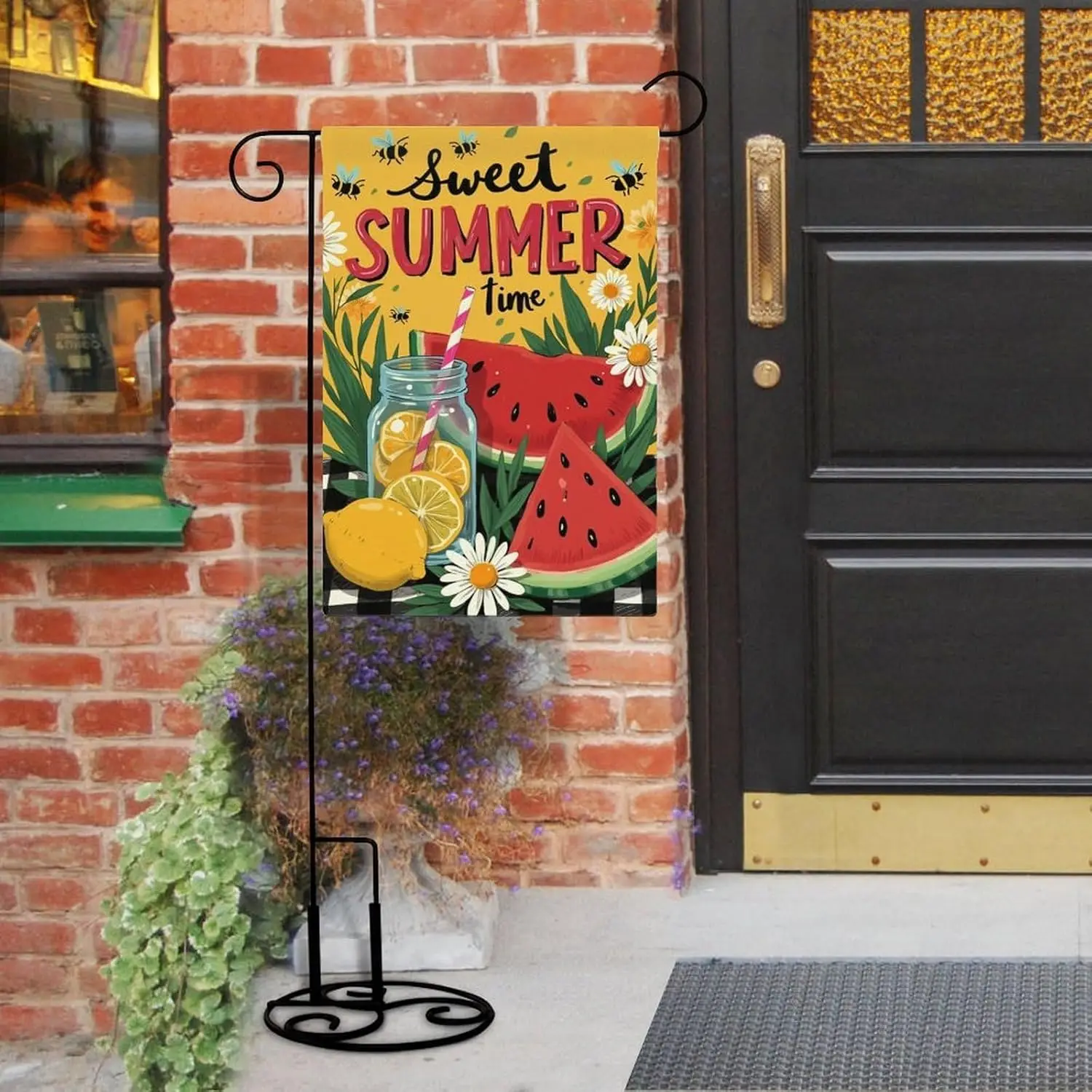 Sweet Summer Time Watermelon, Beach & Yard Decor with Mason Jar Design Double Sided Garden Flag 12x18 Inch, Outdoor Deco AAS