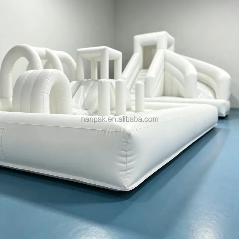 Custom White Inflatable Obstacle Course with Slide & Ball Pit Bouncy Castle Indoor/outdoor Playground for Party Birthday Hire