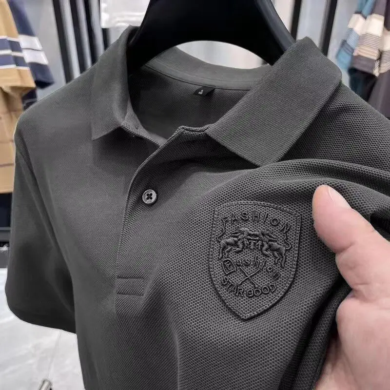 Business Casual Short Sleeve  Shirt Men's Breathable Lightweight Summer T-Shirt Flip Collar Workwear Comfortable Polyester