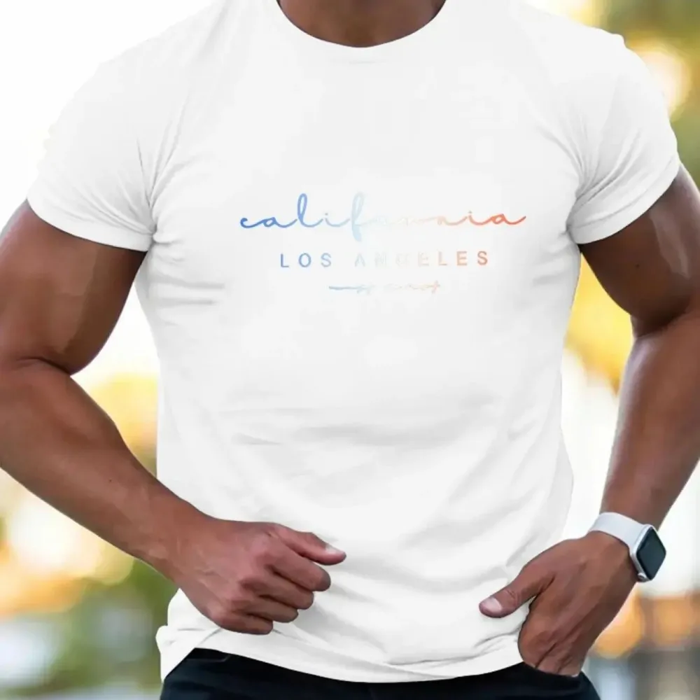 Hot selling new men's Los Angeles letter printed comfortable and breathable round neck T-shirt summer outdoor casual top