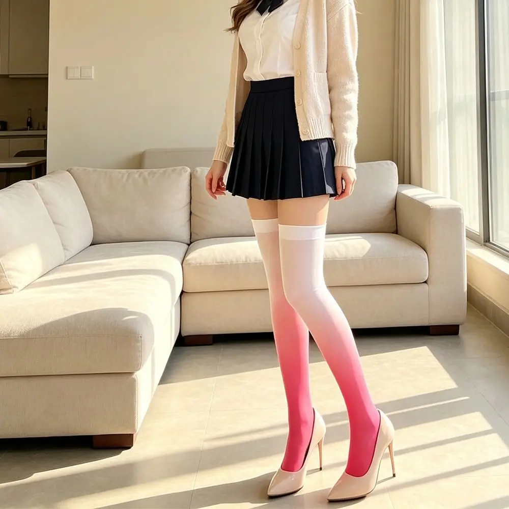 Polyester Fiber Gradient Thigh Socks Gradient Color Over Knee Length JK Over Knee Hosiery Stretchy Soft Fabric Japanese Style