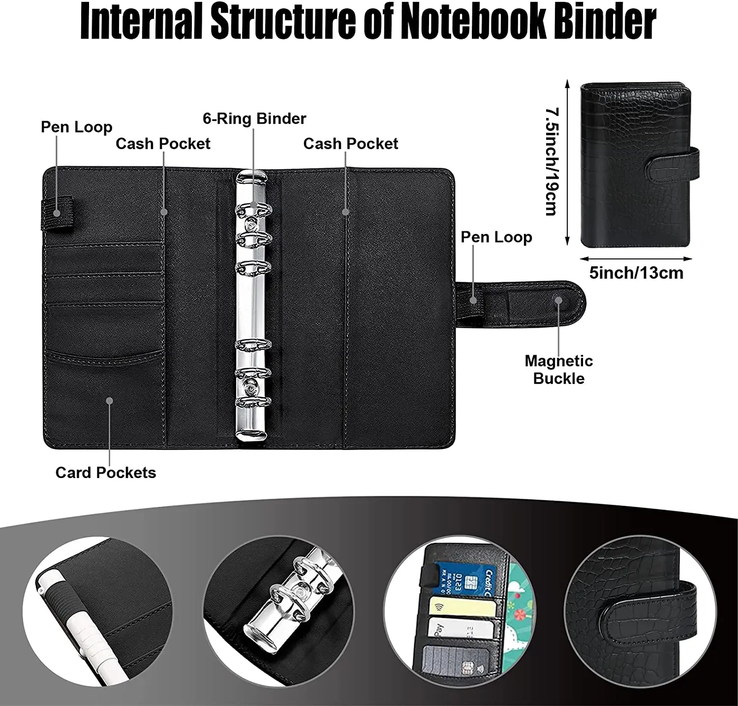 A6 PU Leather Budget Binder Refillable 6-RingBinder for A6 Filler Paper Cash Envelopes Money Savings Budgeting Organizer Binder