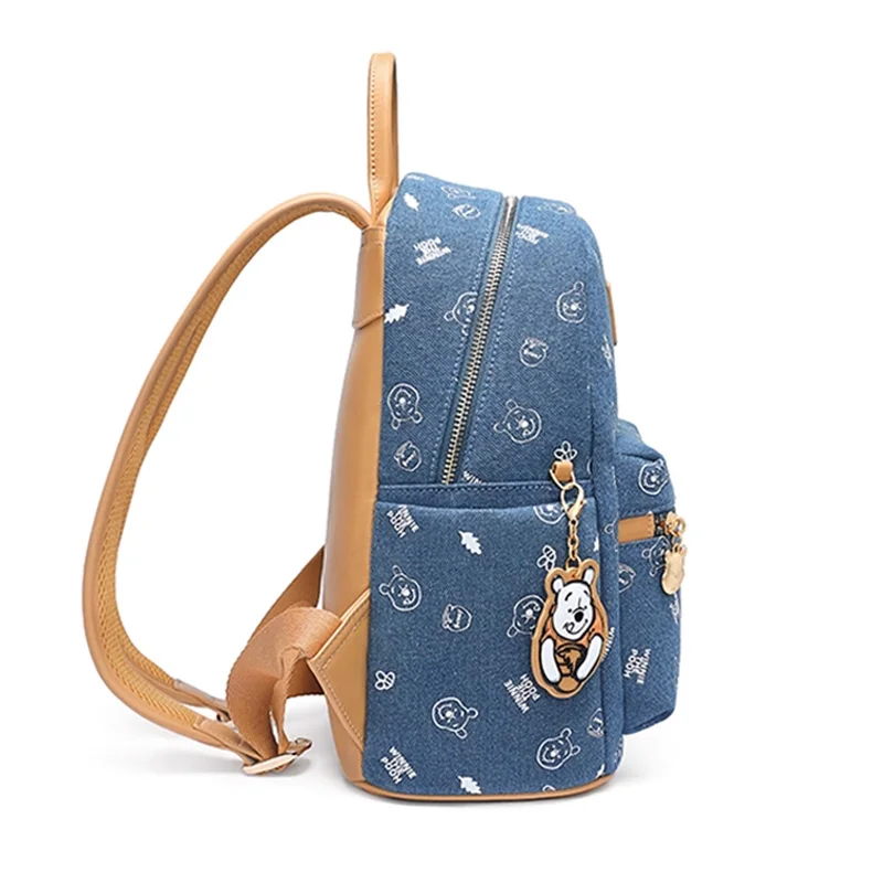 새로운 컬렉션 디즈니 위니 푸우 여성 배낭 패션 데님 가방 만화 인쇄 브랜드 배낭 소녀 학생 배낭