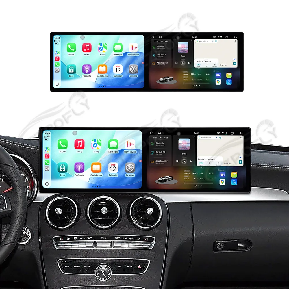 9.1 Inch Dual Screen Car Radio For Mercedes-Benz C-Class/GLC W205 2015-2019 NTG 5.0 CarPlay GPS Navigation Multimedia Stereo 4G