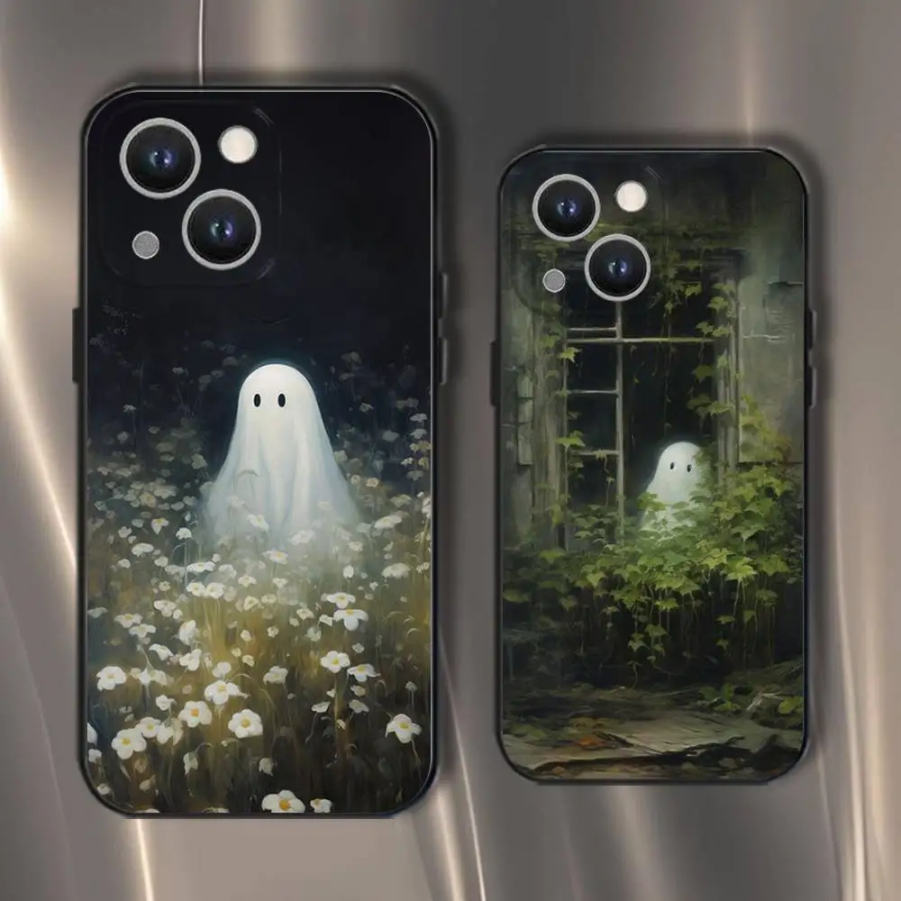 

Oil Painting Cute Ghosts Lovely Phone Case For iPhone 16,15,14,13,12,11,Pro,XS,Max,XR,Plus,E,SE4,Mini Black Soft Cover