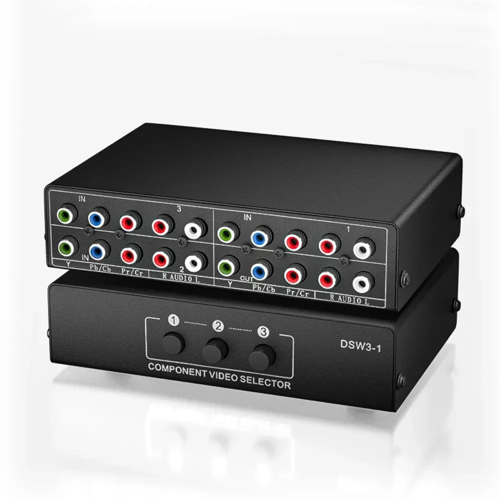 3-Way RGB مكون AV فيديو التبديل محدد 3 في 1 خارج 5 RCA L/R Ypbpr مكون الجلاد محول ل PS2 وي Xbox DVD TV