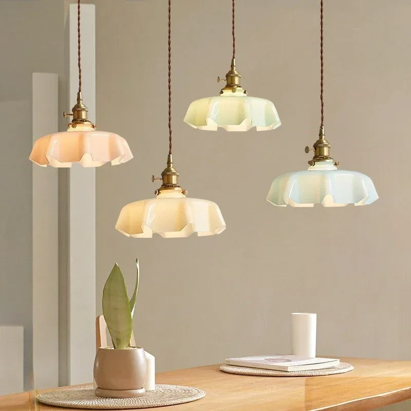 

Modern Flower Pendant Light Nordic French Glass Hanging Lamp Kitchen Bedroom Bedside Living Room Macaron Aisle Ceiling