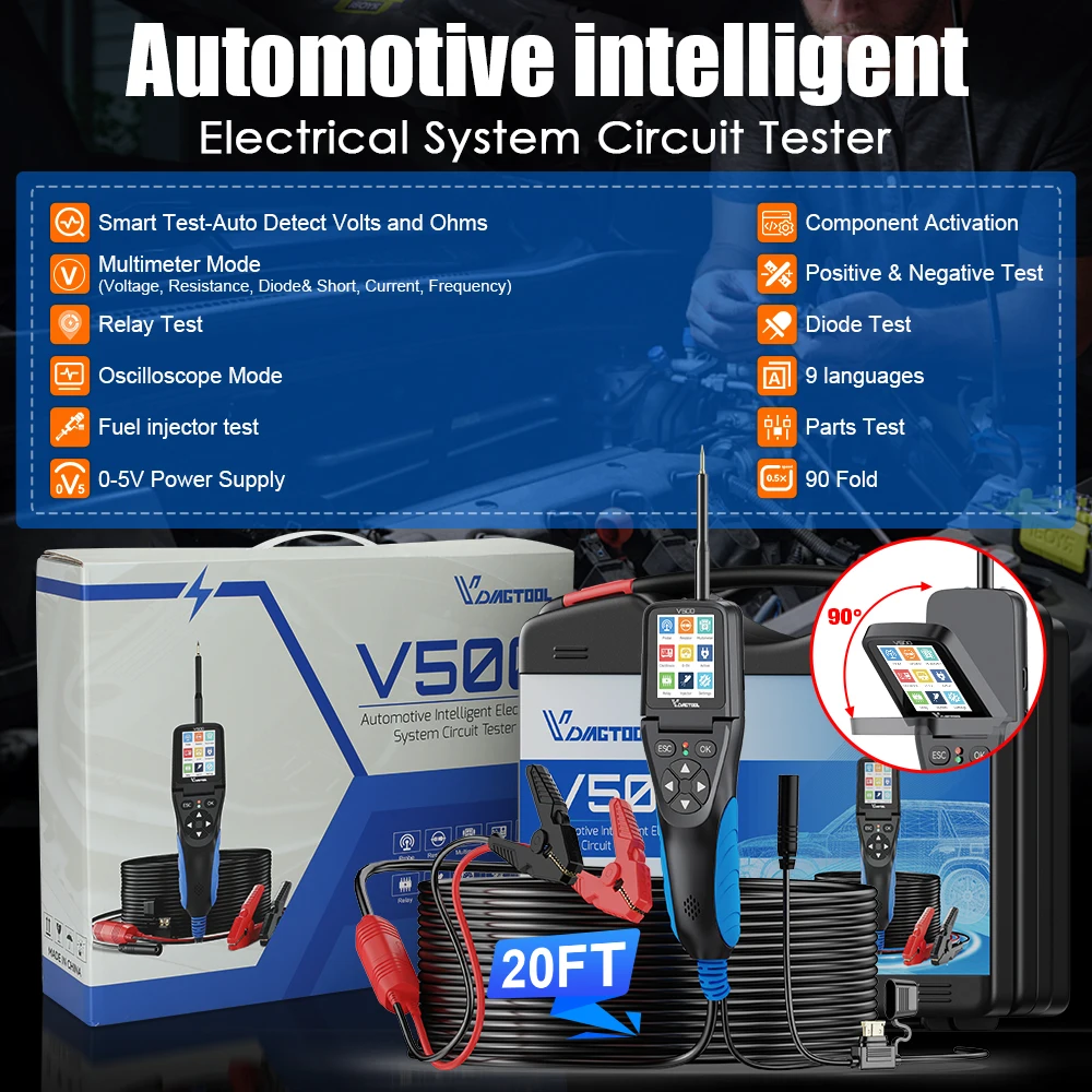 VDIAGTOOL V500 12/24V Automotive Tester Power Circuit Probe Kit Vehicle Fault Diagnosis Tool 12V Voltage Automotive Testing Tool