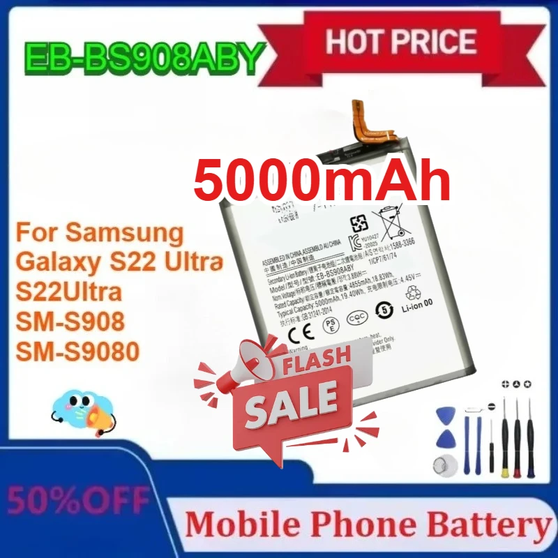 

EB-BS908ABY 5000mAh Replacement Battery for Samsung Galaxy S22 S22Ultra SM-S908 Mobile Phone Batteries