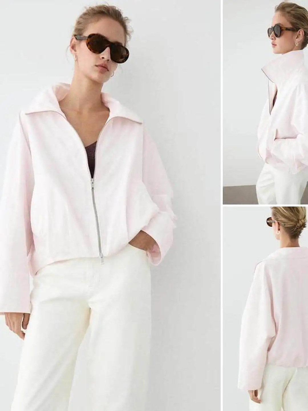 Summer New High Collar Pilot Jacket Zipper Closure Long Sleeve Simple Style Women's Short Coat Cleanfit Loose Type 2026