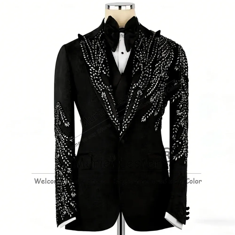 

Luxury Rhinestones Beaded Men Suit Customized Single Breasted Groom Wedding Tuxedos 3 Pieces Man Party Formal Party Outfits 2026