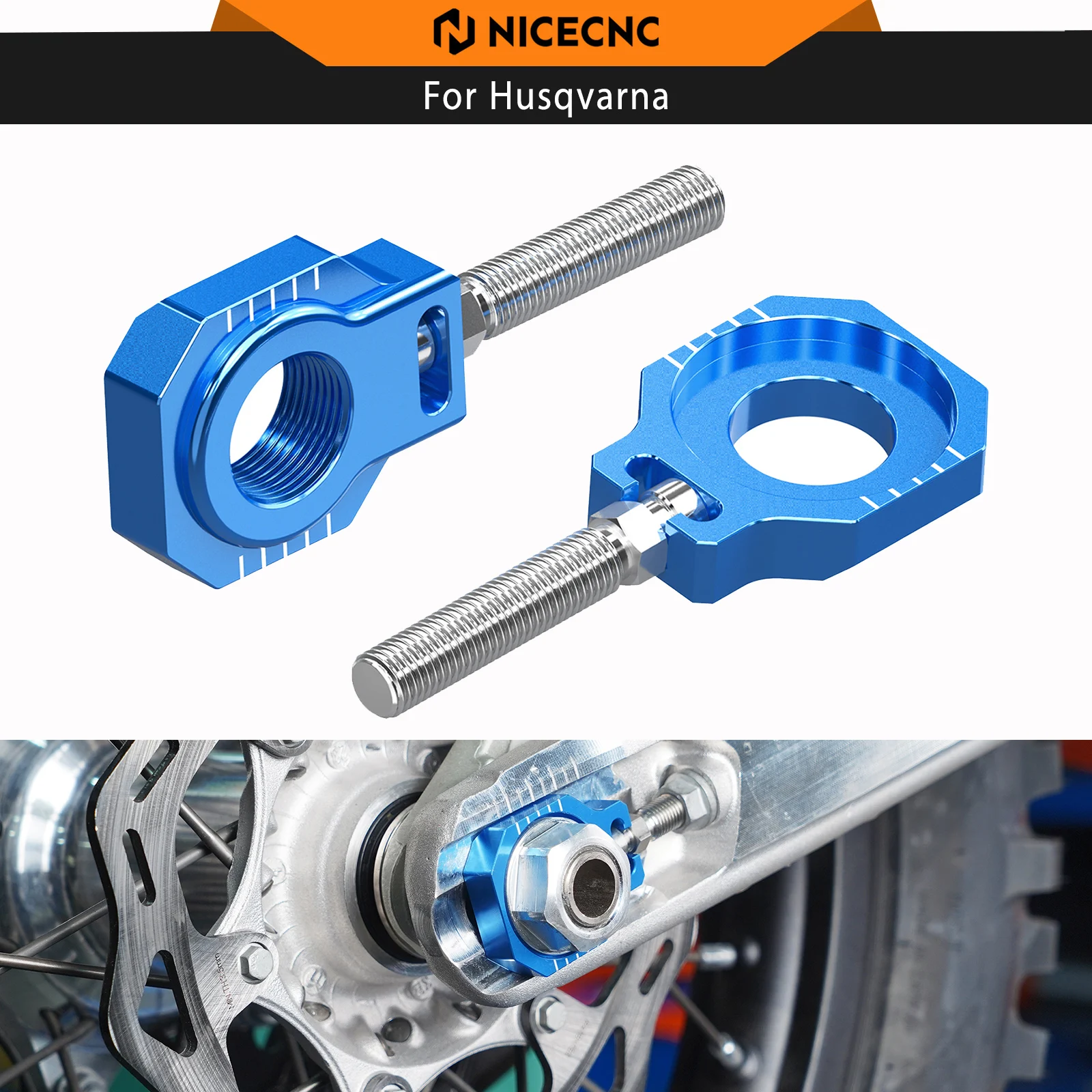 NICECNC 22mm Rear Axle Block Chain Adjuster For Husqvarna TE300 TE250 FE350 FE450 FE501 FE250 2024 TX300 FC FX 350 450 2023-2024