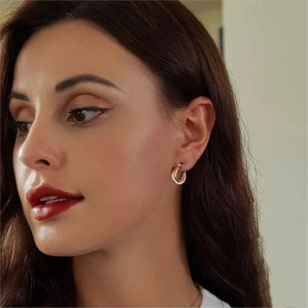 Geometric Metal Twisted Cross Hoop Earrings for Women Niche Design Personalized Two Tone Earrings Jewelry Accessories