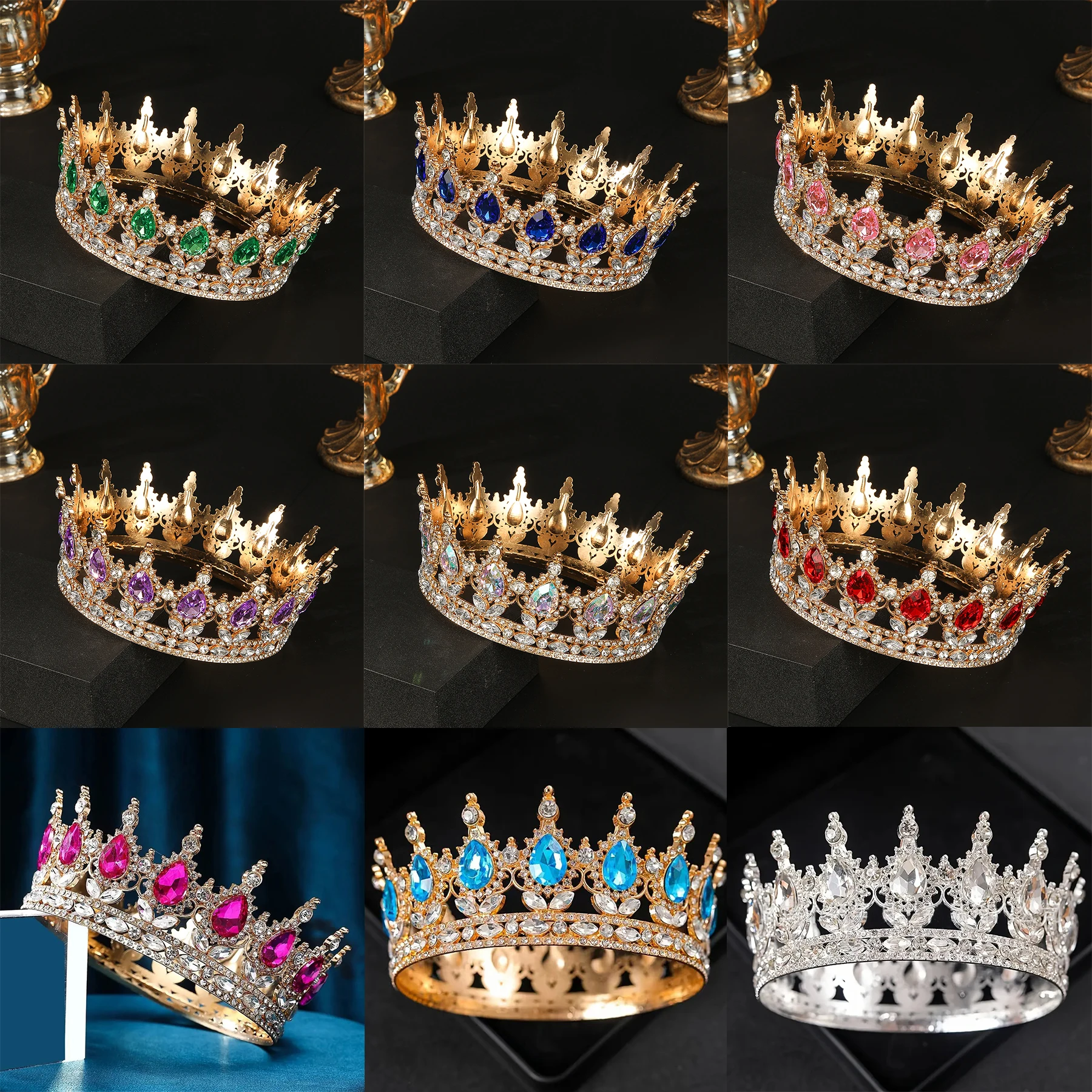 1pc Luxus Diamant Kristall Prinzessin Braut Krone Glänzende Runde Kopfschmuck für Frauen Geburtstag Hochzeit Party Exquisite Elegant – Detail 5
