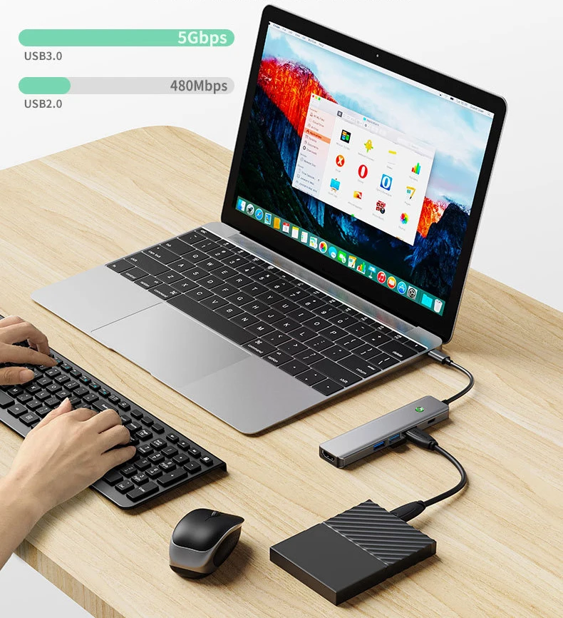 USB C Hub 5-in-1 USB C Multiport Adapter with 100W PD 4K HDMI 3 USB For Microsoft Surface Pro Surface Laptop