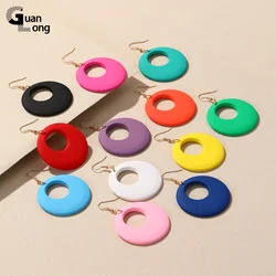 GuanLong New Trendy Big Colorful Resin Dangle Earrings For Women Long Round Hanging Drop Earring for Grils Travel Korean Jewelry