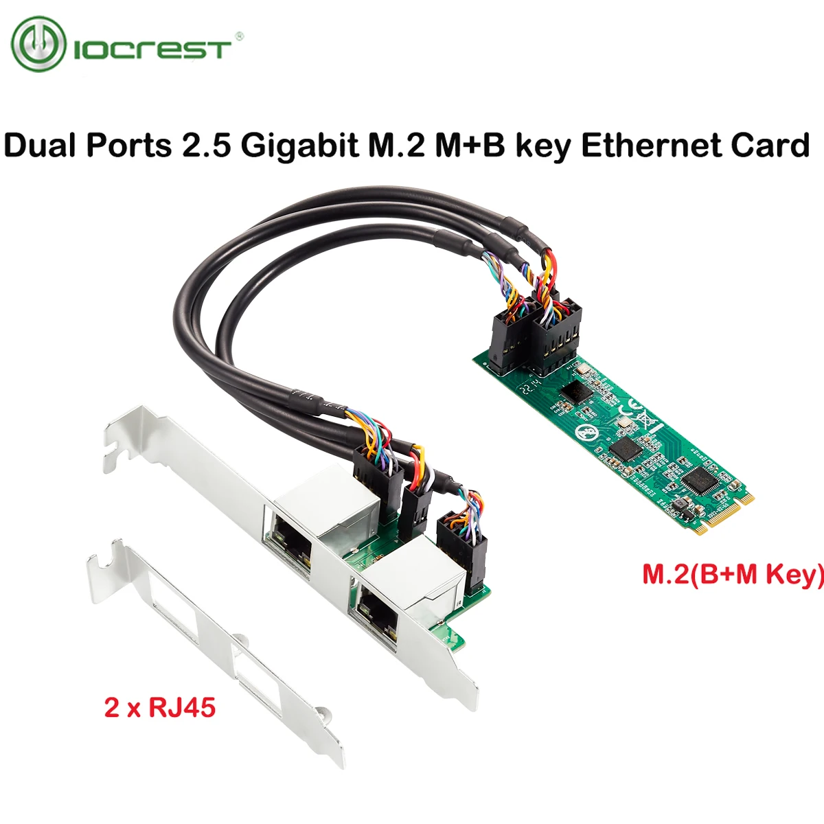 

IOCREST M.2 to Dual Port 2.5G Ethernet NIC Network Card M.2 22*80mm size B Key and M Key 2500 Mbps RTL8125B Chipset