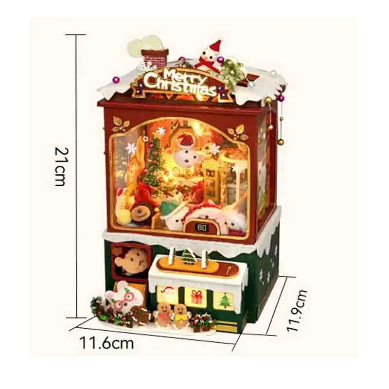 

DIY Wooden Casa Dollhouse Kits Christmas Doll Machine Music Box Miniature Snowman Assembled Doll House for Friend Birthday Gifts