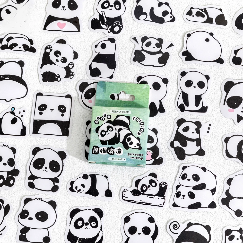 45 Pcs/box Cute Panda Stickers Cartoon Rich Pattern Hand Drawn Multifunctional Decorative Handbook Collage Stationery