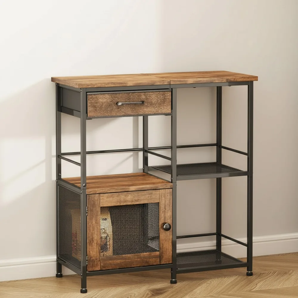 

Farmhouse Coffee Bar Cabinet with Drawers - Multi-Purpose Kitchen Sideboard for Small Spaces, Living Room Corner