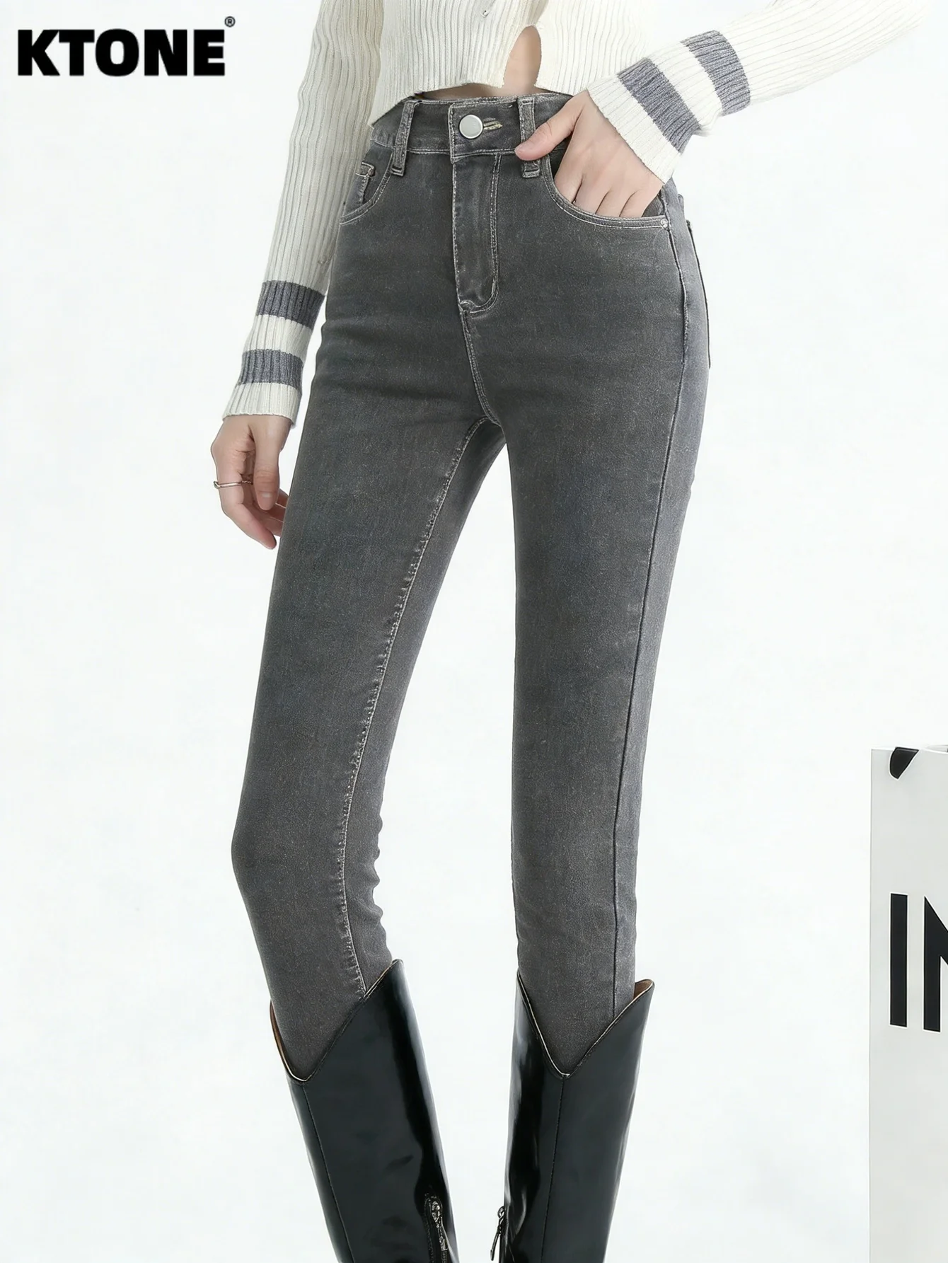 

Jeans For Man Gray Slim Vintage Denim Streetwear Drip No accessories or belts included