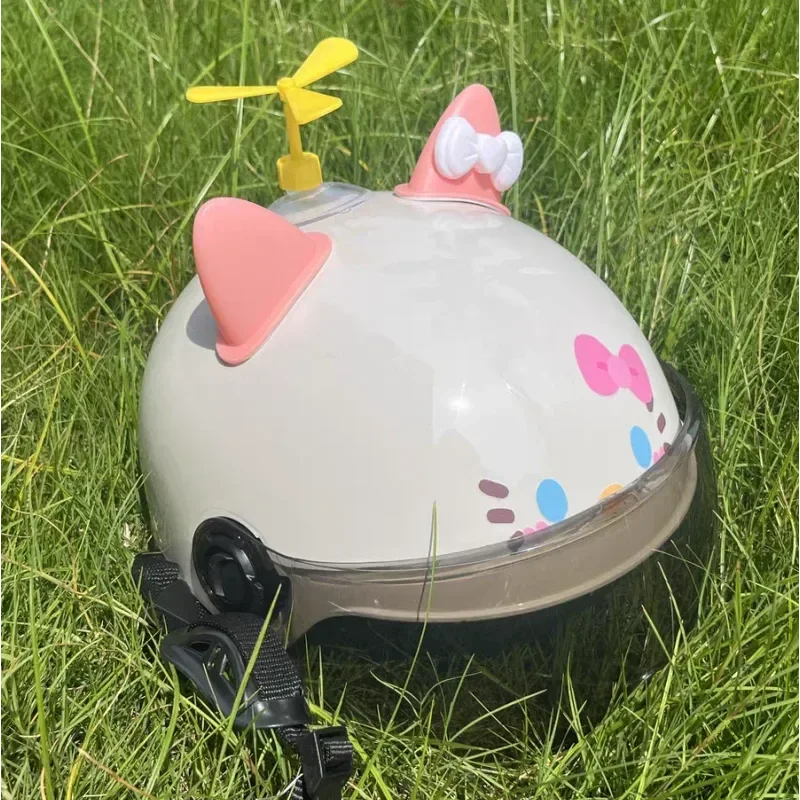 Sanurgente-Casque d'équitation de moto électrique, Hello Kitty, demi-casque de sécurité, protection solaire, chaud, été, hiver, jouets